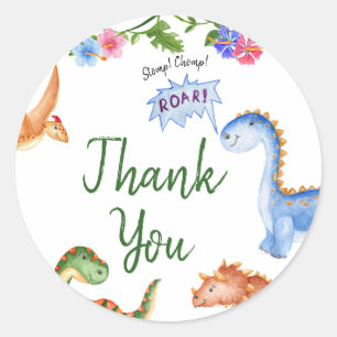 Sticker Rond Dinosaur Stomp Chomp Rawr fête d'anniversaire