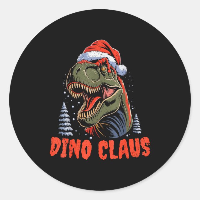 Sticker Rond Dinosaur T-rex Christmas Tree Dino Claus Pajamas X (Devant)