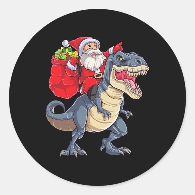 Sticker Rond Dinosaur T Rex Noël Père Noël Garçons Hommes Fille (Devant)