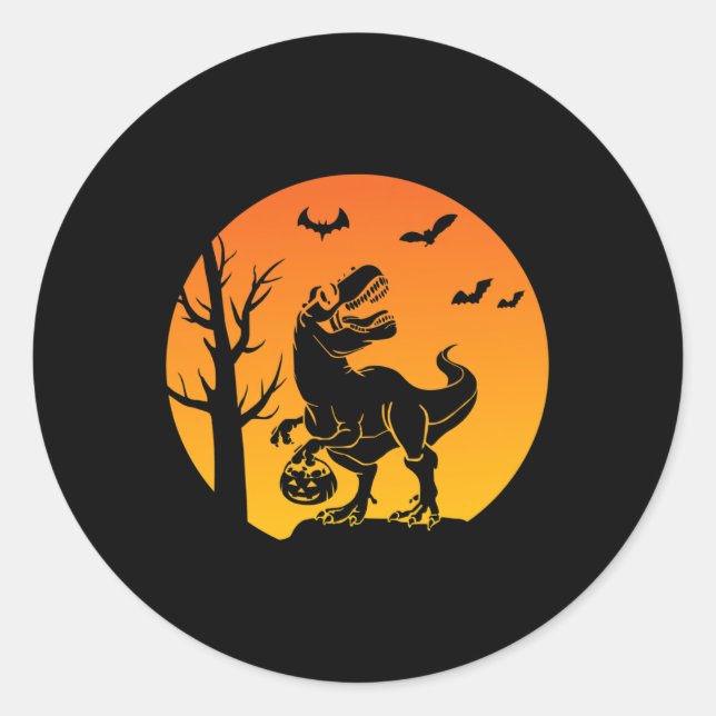 Sticker Rond Dinosaur T Rex Squelette Citrouille Avec Moon Bull (Devant)