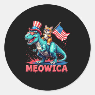 Sticker Rond Dinosaure 4 juillet Meowica American F