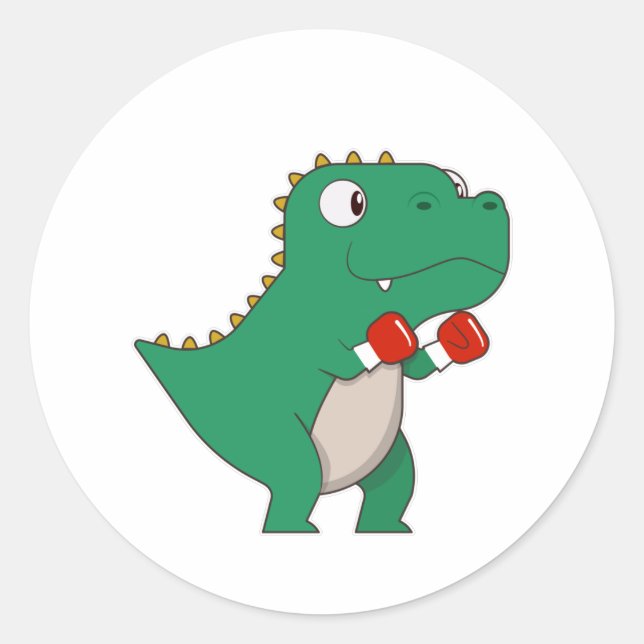 Sticker Rond Dinosaure à la boxe avec gants de boxe (Devant)