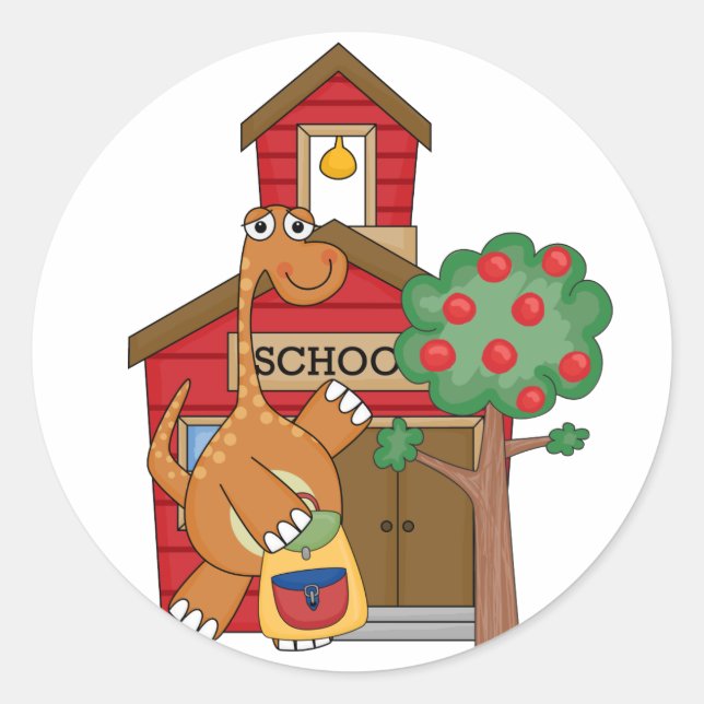 Sticker Rond Dinosaure à l'école t-shirts et cadeaux (Devant)