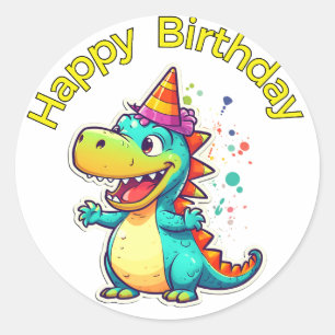 Sticker Rond Dinosaure à une fête