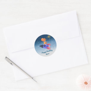 Sticker Rond Dinosaure amusant roquette colorée École fête d'an