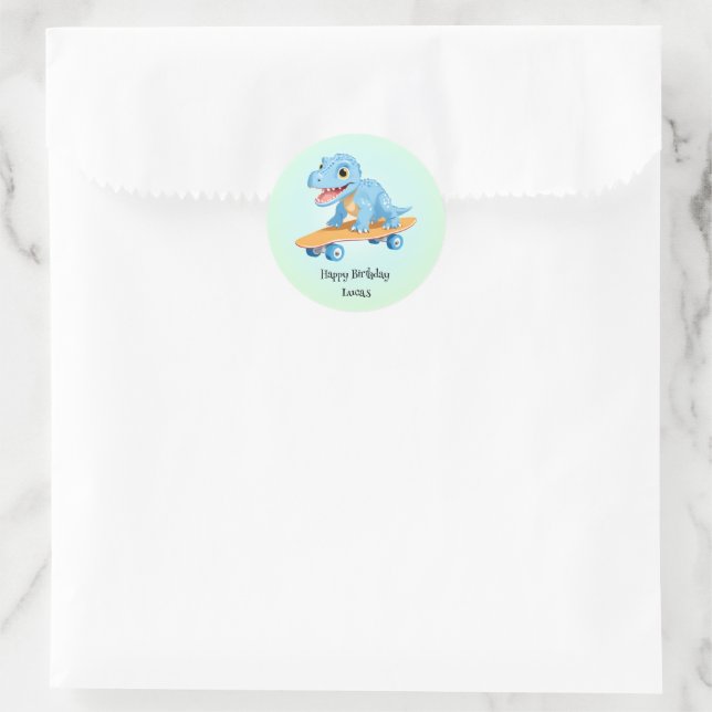 Sticker Rond Dinosaure amusant Skateboard garçons de fête d'ann (Sac)