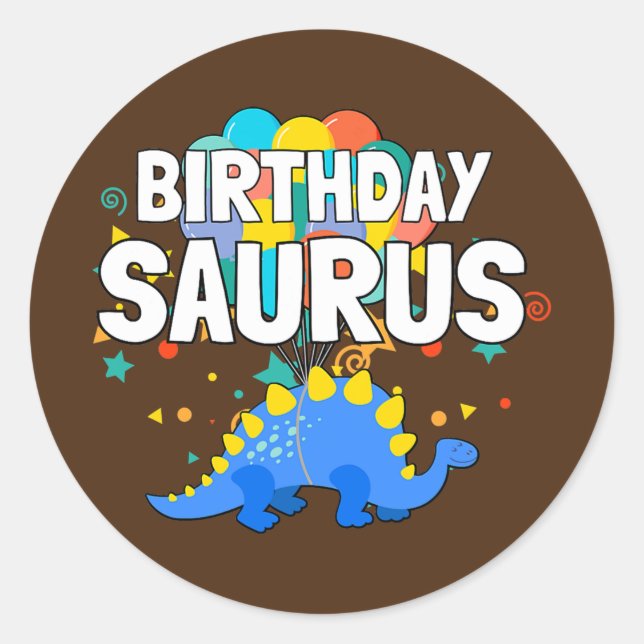 Sticker Rond Dinosaure Anniversaire Saurus Garçon Famille Fille (Devant)