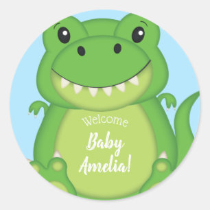 Sticker Rond Dinosaure Baby shower T-Rex