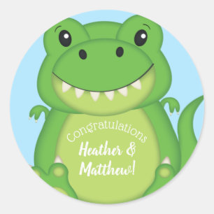 Sticker Rond Dinosaure Baby shower T-Rex