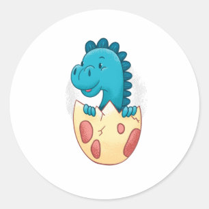 Sticker Rond Dinosaure bébé dans l'oeuf