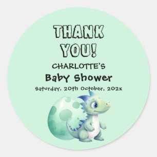 Sticker Rond Dinosaure Bébé mignon avec son Baby shower d'oeufs
