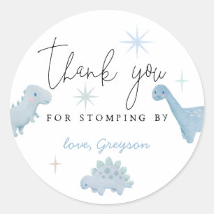 Sticker Rond Dinosaure Bleu Anniversaire Timbre Par Faveur