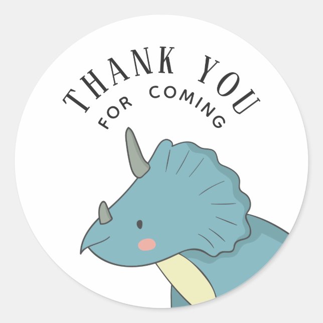 Sticker Rond Dinosaure bleu. Fête des enfants. Mon anniversaire (Devant)