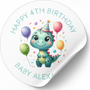 Sticker Rond Dinosaure d'anniversaire personnalisé