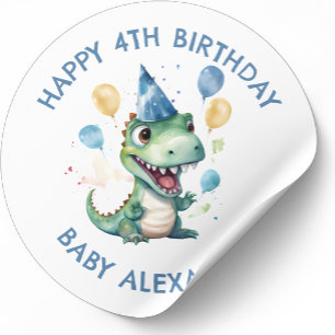 Sticker Rond Dinosaure d'anniversaire personnalisé