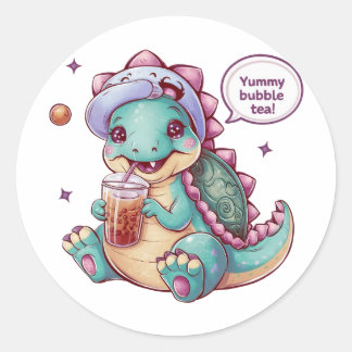 Sticker Rond Dinosaure de dessin adorable : Cosy, Kawaii Vibes