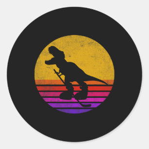 Sticker Rond Dinosaure de hockey sur glace Dinosaure Rétro Vint