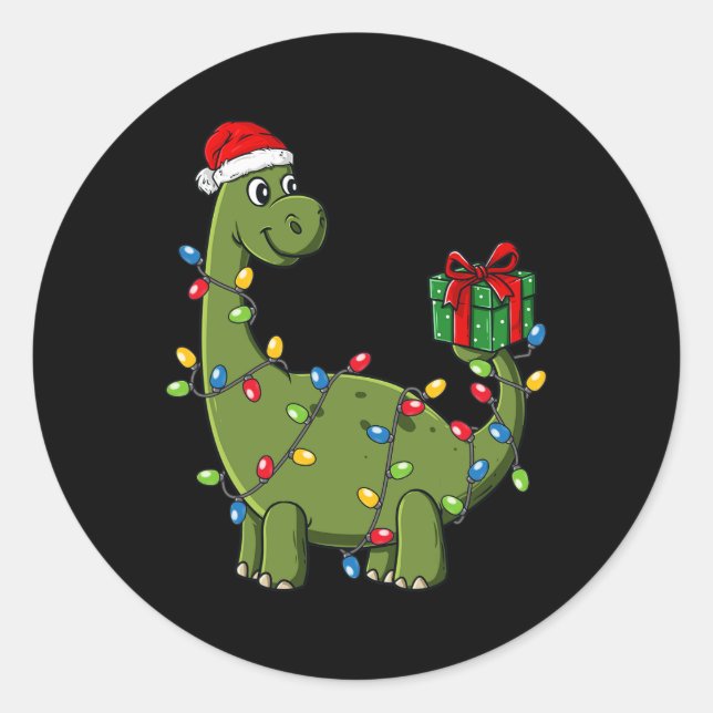 Sticker Rond Dinosaure de Noël Avec Lumières Fun Boys Enfants N (Devant)