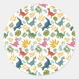 Sticker Rond Dinosaure dessiné à la main fête d'anniversaire de