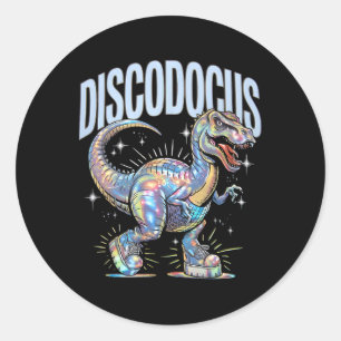 Sticker Rond Dinosaure disco Diplodocus 70s Dino Danse Drôle D