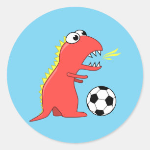 Sticker Rond Dinosaure drôle de bande dessinée jouant au