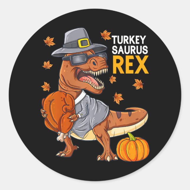 Sticker Rond Dinosaure gentil Thanksgiving Turquie Saurus T Rex (Devant)