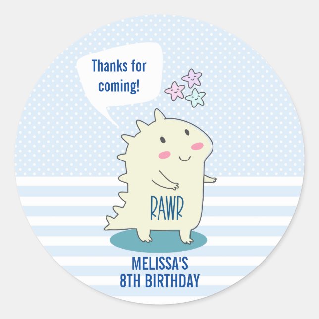 Sticker Rond Dinosaure Jaune mignonne avec Merci des étoiles jo (Devant)