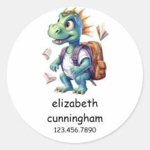 Sticker Rond Dinosaure mûre moderne Retour à l'école Nom