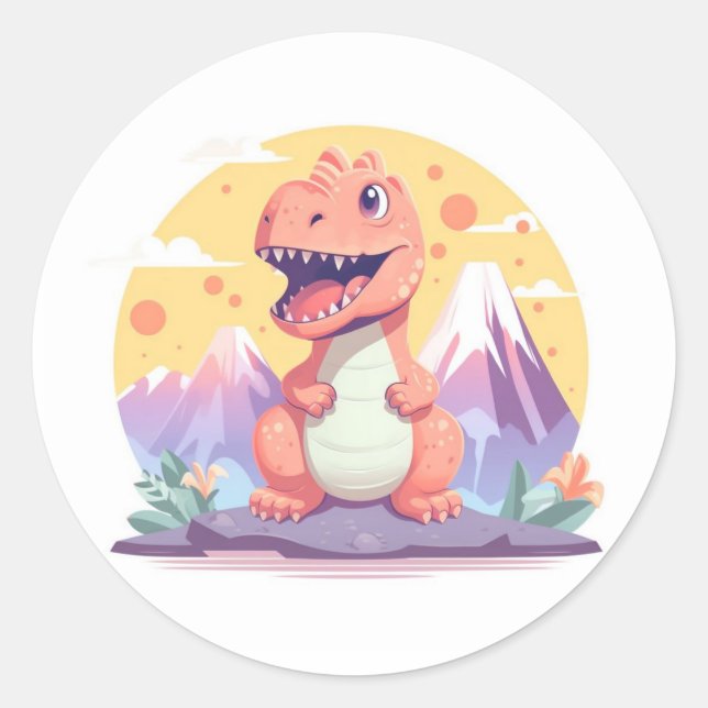 Sticker Rond Dinosaure orange (Devant)