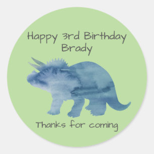 Sticker Rond Dinosaure Party Triceratops Vert
