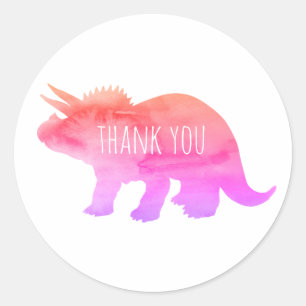 Sticker Rond Dinosaure rose Tricératops Merci
