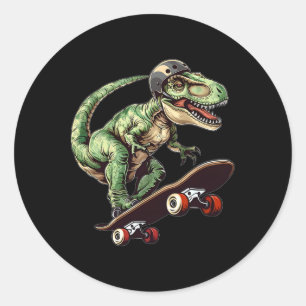 Sticker Rond Dinosaure T Rex Drôle Sur Skateboard Skateboard En