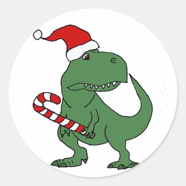 Sticker Rond Dinosaure T-rex mignon à Santa Hat (Devant)