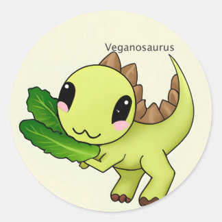 Sticker Rond Dinosaure végétalien mignon