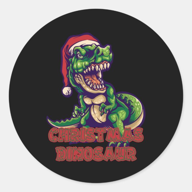 Sticker Rond Dinosaure vert de Noël | Design de dinosaure (Devant)