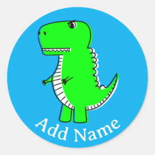 Sticker Rond Dinosaure vert Nom personnalisé du dessin