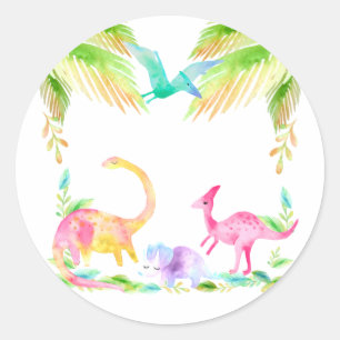 Sticker Rond Dinosaures aux plantes et arbres