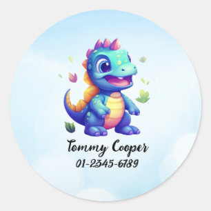 Sticker Rond Dinosaures Cute personnalisés, Nom, Numéro de télé