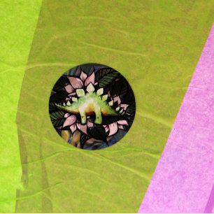 Sticker Rond Dinosaures de fleur de Stegosaur Dinosaures