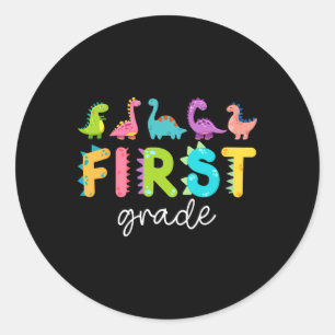 Sticker Rond Dinosaures de première année rentrent à l'école En