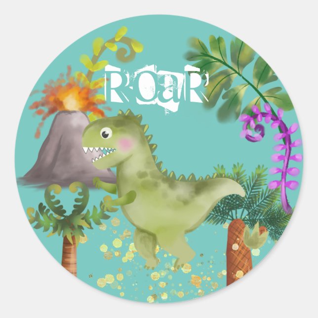 Sticker Rond Dinosaures fête d'anniversaire 🥳 (Devant)