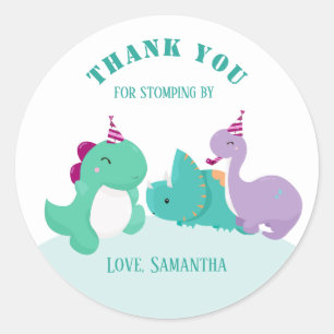 Sticker Rond Dinosaures mignons Anniversaire Merci Favoriser