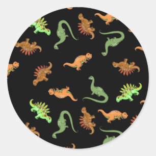 Sticker Rond Dinosaures mignons sur fond noir