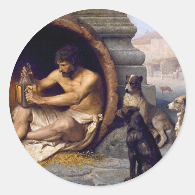 Sticker Rond Diogène entouré de chiens - par Jean Leon Gerome (Devant)
