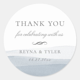 Sticker Rond Dip Dye Blue Aquarelle Mariage Faveur