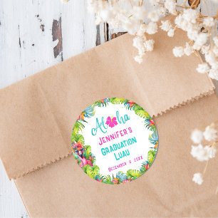 Sticker Rond Diplôme amusant Aloha Tropical