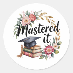 Sticker Rond Diplômé avec Mention Livres Floraux Cap Élégant