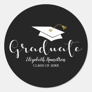 Sticker Rond Diplômé Calligraphie mignonne Casquette diplômé