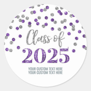 Sticker Rond Diplôme Confettis Violet Argent 2025