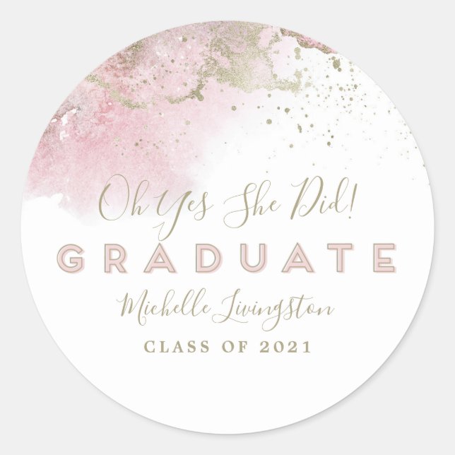 Sticker Rond Diplôme d'Art Abstrait rose et or (Devant)
